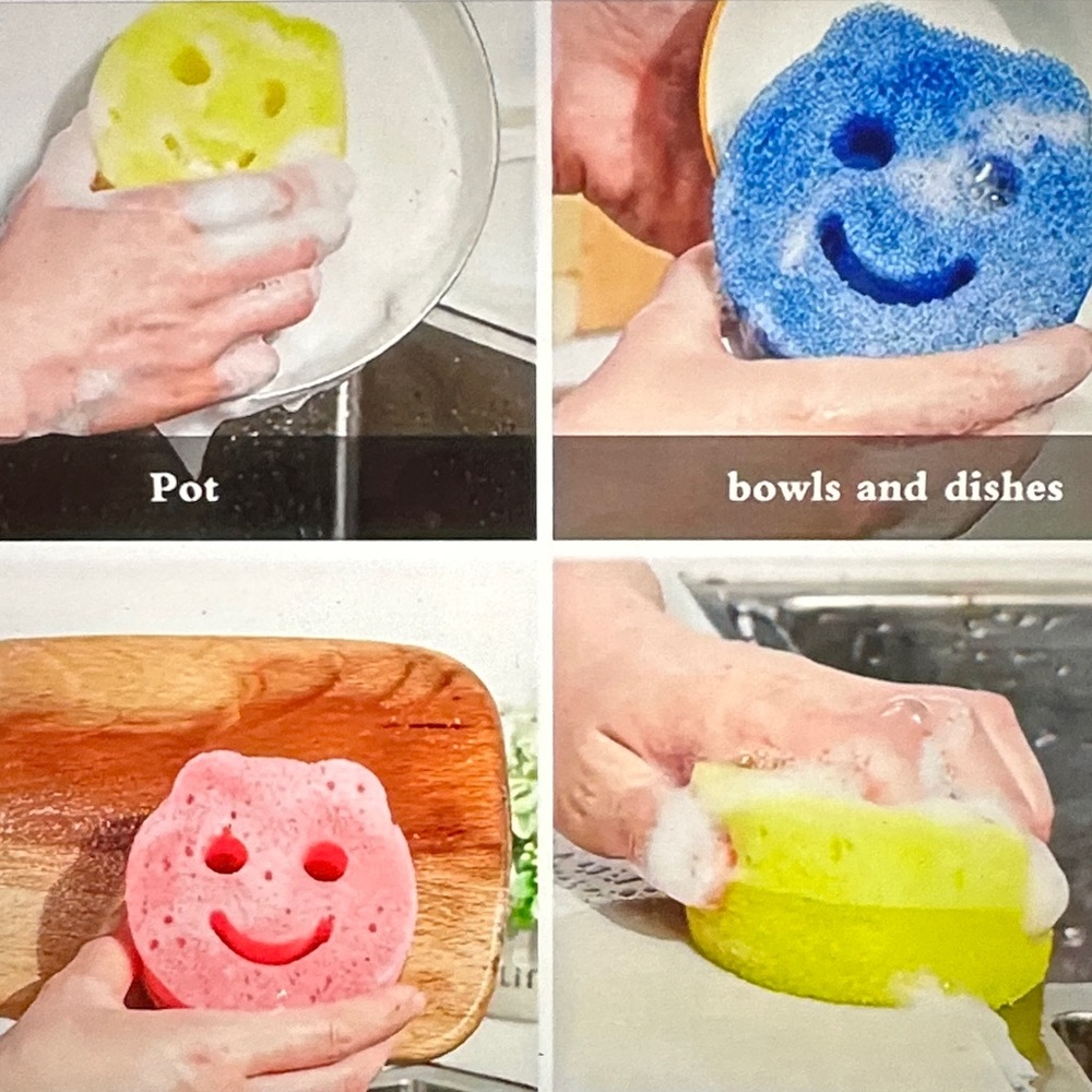 SOLD OUT Purchase Smiley Face Cleaning Sponge  - Pink, Yellow, Blue, Green - Picture 4 of 5